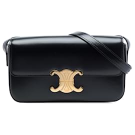 Borsa a tracolla Celine Triomphe Claude in pelle di vitello lucida nera - Céline