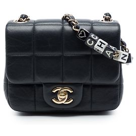 Chanel Black Mini Quilted Lambskin Resin Crystal Square Monacoco Flap