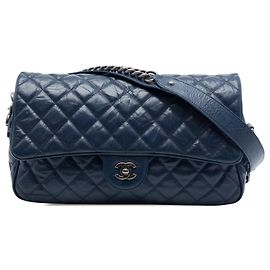 Chanel Blue Medium Quilted Crumpled Calfskin Airlines Casual Rock Flap