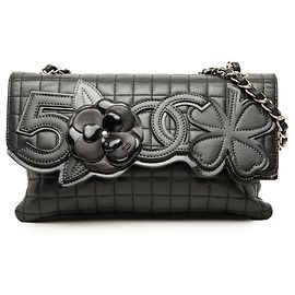 Borsa a Spalla Chanel Black CC Chocolate Bar Lambskin No 5 Camellia