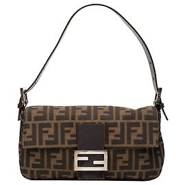 Borsa Baguette Fendi in tela Zucca marrone