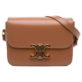 Céline Celine Borsa a tracolla Triomphe in pelle di vitello lucida marrone Teen