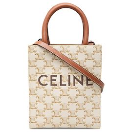 Céline Bolso Cabas Vertical Mini Triomphe en Lona Recubierta Celine Blanco