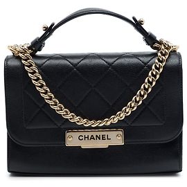 Chanel Black Small Quilted Grained Calfskin Label Click Flap