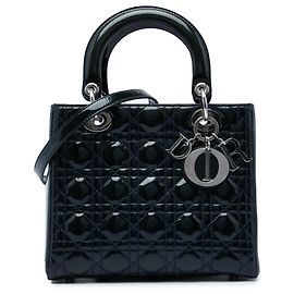Lady Dior Cannage in vernice blu Medium