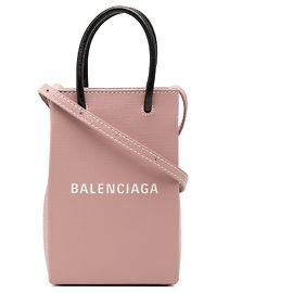 Balenciaga Porta telefono shopping in pelle di vitello rosa con logo