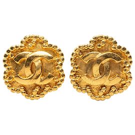 Chanel Gold CC Goldplattierte Blumen Clip-On-Ohrringe
