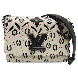 Louis Vuitton Twist MM en piel de becerro con estampado gráfico blanco