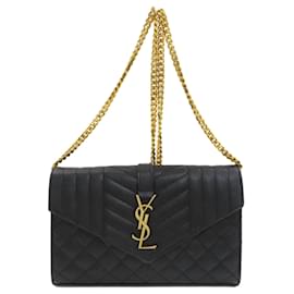 Portefeuille à chaîne en cuir de veau noir Yves Saint Laurent