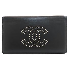 Chanel Coco Mark langer Lederportemonnaie in Schwarz