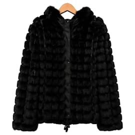 Gerard Darel Chaqueta con Capucha de Piel de Conejo Negra