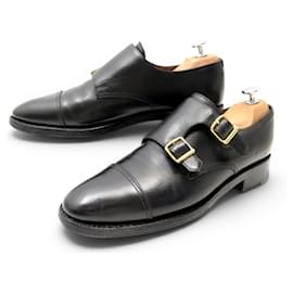 SCARPE JOHN LOBB WILLIAM BI BOUCLE 7 41 IN PELLE GRAIN NERA MONK SHOES - John Lobb