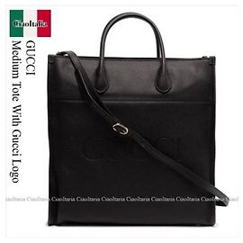 Sac cabas Gucci Logo Medium en cuir noir