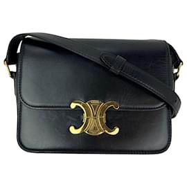 Borsa a tracolla Celine Teen Triomphe in pelle di vitello lucida nera - Céline