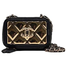 Mini borsa vanity a tracolla in pelle di agnello nera con catena dorata - Chanel