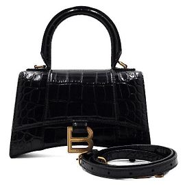 Balenciaga Borsa Tote Hourglass XS nera con manico superiore e logo dorato