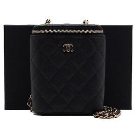Chanel Mini maleta de cosméticos Black Caviar com corrente dourada, bolsa de ombro e crossbody