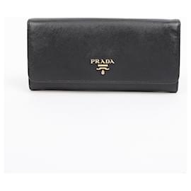 Langer Saffiano-Leder-Geldbörse mit Metalllogo Schwarz - Prada