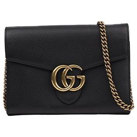 Gucci GG Marmont Chain Leder Umhängetasche Schwarz