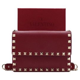 Valentino Red Calfskin Rockstud Mini Gold Chain Shoulder and Crossbody Bag