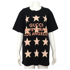Gucci Camiseta oversize de algodón negro con estrella Los Angeles para mujer