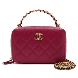 Chanel Borsa Tote in Pelle Rosa con Manico e Tracolla a Catena per Vanity Camera