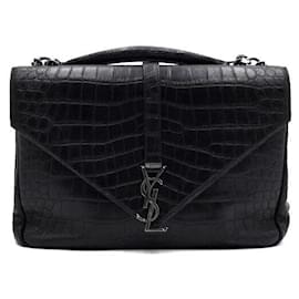 Grande borsa tote College con stampa coccodrillo, borsa a tracolla con catena argentata e crossbody - Saint Laurent