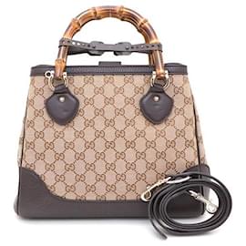 Gucci Borsa Tote e Borsa a Spalla in Jacquard con Logo GG e Manico in Bambù