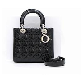 Borsa Tote e Borsa a Spalla in Pelle Vernice Nera Lucida Cannage Media - Dior