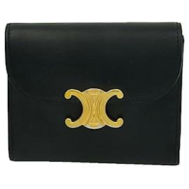 Black Shiny Calfskin Triomphe Small Flap Wallet - Céline