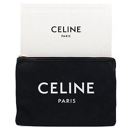 Céline Clutch Pouch Grande in Tela Navy con Logo Stampato