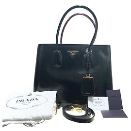 Prada Borsa Tote Doble Gold in Saffiano Vernice nero con tracolla