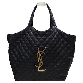 Saint Laurent Maxi Shopper Eye Care in Pelle di Agnello Nera e Oro