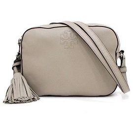 Tory Burch Gray Leather Tassel Camera Bag Shoulder Bag and Crossbody Bag