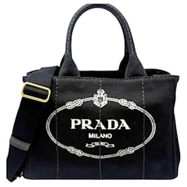 Borsa a mano e borsa a tracolla in tela Canapa nera Prada
