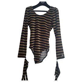 Sonia Rykiel Body in velluto a righe nero e kaki