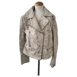 Berenice Chaqueta motera de cuero beige