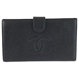 Chanel Bi-Fold Geldbörse aus schwarzem Leder