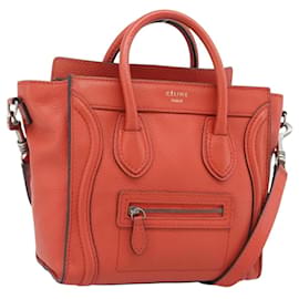 CELINE Luggage Nano Shopper Hand Bag Leather 2way Orange Silver Auth ka5539A - Céline