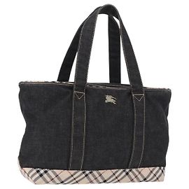 Bolsa de Mão BURBERRY Nova Check Denim Preto Prata Auth bs36454