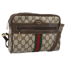 Borsa a Spalla GUCCI GG Supreme Web Sherry Line PVC Beige Oro Auth 194659A