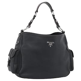 Borsa a tracolla PRADA Vittero Dino Leather Nero Argento Aut 194853SAV