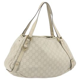Borsa Tote GUCCI GG Canvas Guccissima Abbey in pelle Bianco e Oro 130736 Auth 194757V