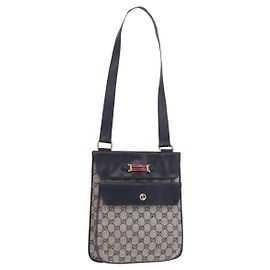 Borsa a tracolla GUCCI GG Canvas Sherry Line Navy Gold Auth 194883