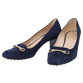 TOD'S Pumps Suede 37 Navy Gold Auth 193711M