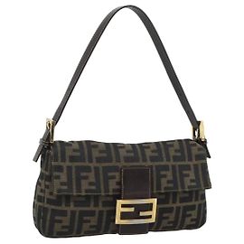 FENDI Zucca Canvas Mamma Baguette Borsa a Spalla Marrone Nero Auth 195009M
