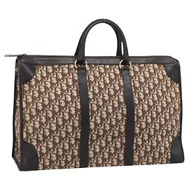 Borsa Boston Christian Dior Trotter Canvas Beige con finiture in tono oro Auth gh2311