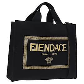 Borsa Tote FENDI FENDACE Canvas 2way Nero Oro 7VA558 Auth ka5494M