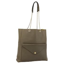 CELINE Chain Tote Bag aus Leder Khaki Gold Tone Auth 194216 - Céline