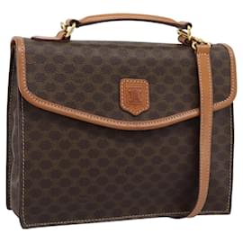 CELINE Macadam Canvas Handtasche PVC Leder 2way Braun Gold Auth 194025V - Céline